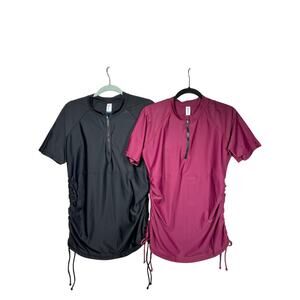 Halcurt Women's Rash Guards Short Sleeve UPF 50+ Lot of 2 Black Burgundy Size XL